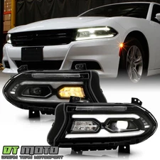 For 2015-2023 Dodge Charger Halogen Upgrade Black Full LED Headlights Headlamps