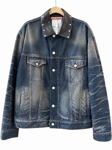 Acne Studios Oversized Denim Jacket Studded Black Leather Collar Unisex - EUR S image 3