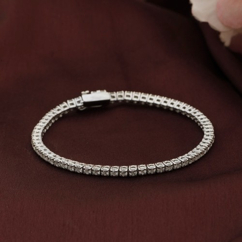 Diamond Tennis Bracelet VS1 E 6.79 Carat Round Ideal Lab created 14K White Gold - Picture 2 of 13