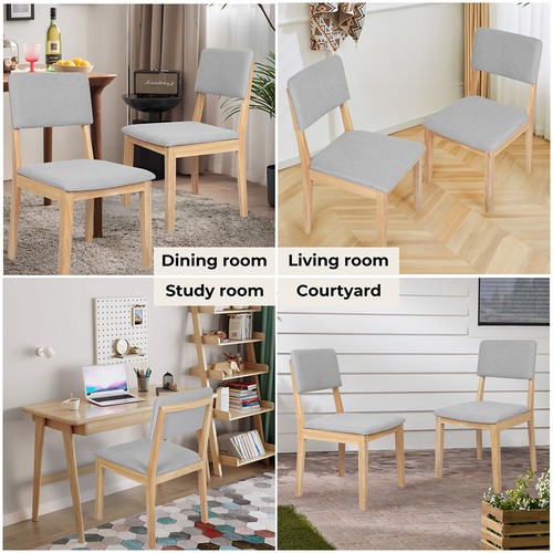 Levede 2x Dining Chair Solid Wood Lounge Seat Back Upholstered Linen Padded - Picture 8 of 10