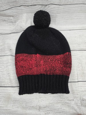 Authier Red Black Pom Pom Beanie Hat