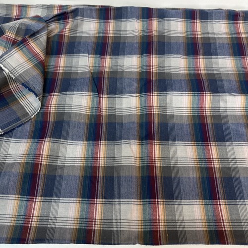 3.5 YARDS Vintage Lightweight FABRIC Plaid Blue 60” Wide - Large 128x60” Piece - Picture 1 of 6
