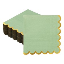 100Pcs Scalloped Cocktail Napkins with Gold Foil(5 x 5 Inch Pale Green)]