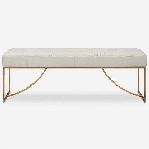 Uttermost 23843 Swale 53"W Stainless Steel Framed Leather Bench - Off White - Picture 1 of 5
