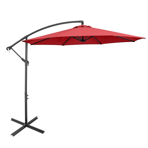 Patiojoy 10Ft Cantilever Patio Hanging Umbrella w/8 Ribs Cross Base Tilt Claret