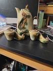 Vintage 1955 Hull Pottery Parchment And Pine Coffee Pot W/ Candle Holder Set