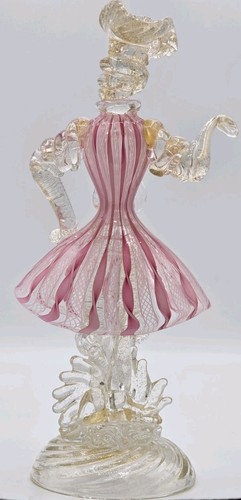 Murano Glass Goldoniana Gentleman Figurine Pink Latticino & Gold Adventurine 9" - Picture 5 of 8