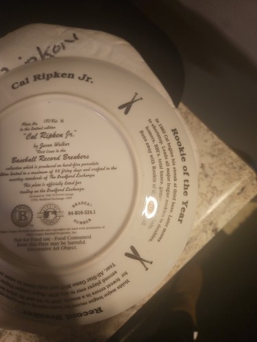 Cal Ripken Jr Record Breaker Bradford Exchange da collezione Baltimore Orioles Plate - Foto 12 di 14