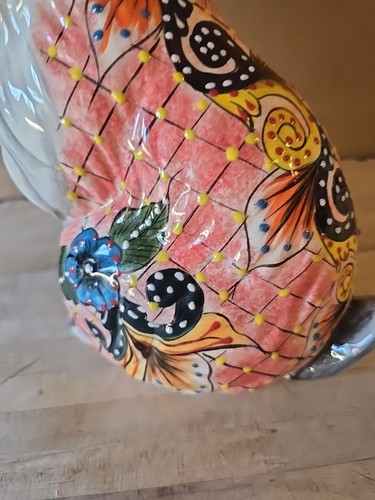 Vtg Talavera Mexican Pottery Rabbit 10.5" Figurine Floral Village Sun Folk Art - Picture 12 of 17