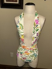 Pilyq 1 Pc Bathing Suit Floral Plunging Neckline Small NWT 110 