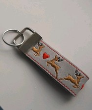 Handmade Machine Embroidered Key Ring  Reindeer