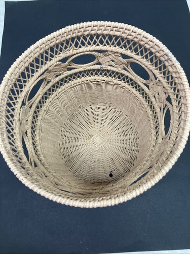 Pink Wicker Waste Basket Trash Bin Cottage Beach Shabby Chic Vintage 10" - Picture 11 of 12