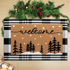 2 Pcs Winter Door Mat Christmas Welcome Non Slip Coir Mats Floor Layering Chr...