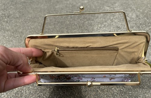 Vintage Clutch Handtasche weiß Blumen Schmetterling - Bild 7 von 8