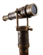 Vintage Brass Telescope Top Wood Walking Stick Cane Compass Antique Gift Parents