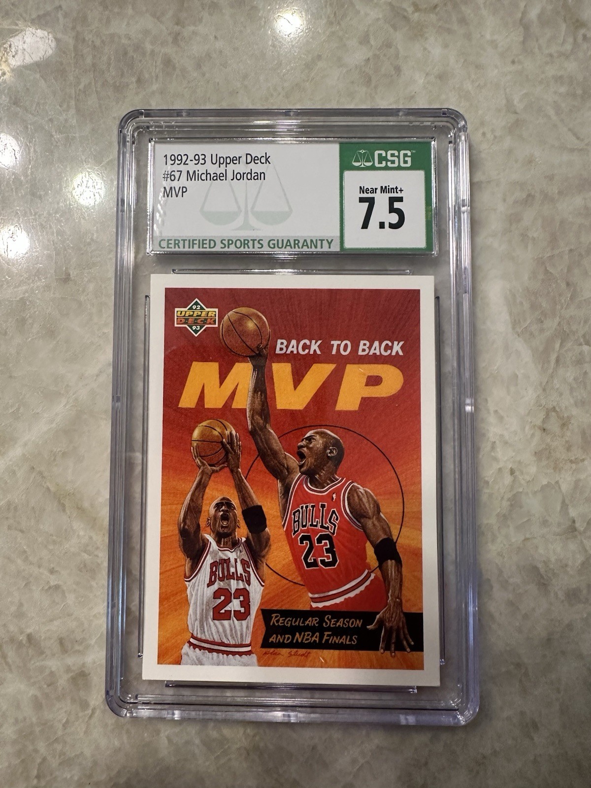 1992-93 Upper Deck #67 Michael Jordan MVP CSG 7.5 NM+ Chicago Bulls Card