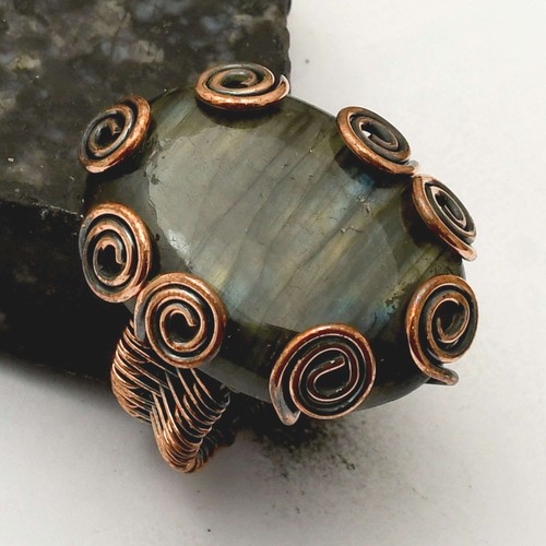 Labradorit Edelstein Handarbeit Kupferdraht Ring Schmuck Geschenk US-Größe - 8,5 AR 72467