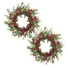  Artificial Christmas Wreath 14" Set of 2 Small Winter Berry Green 14" Set of 2