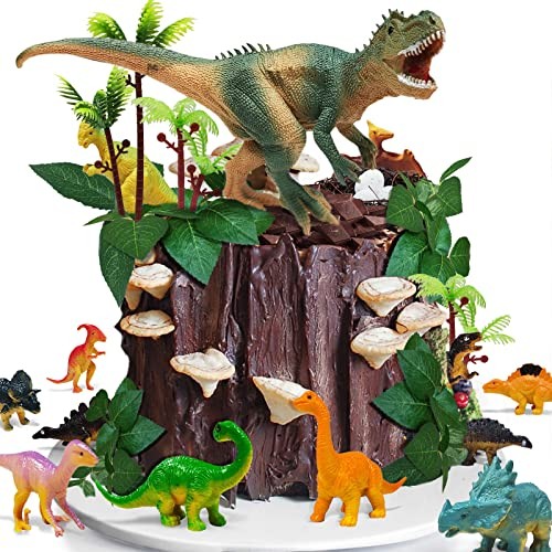 26 PCS Dinosaur Cake Toppers With Dinosaur Eggs Leaves Trees Cake Decorations - Afbeelding 2 van 7