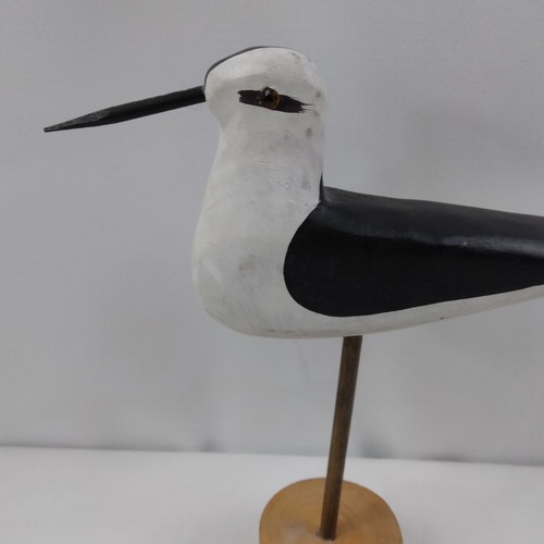 Hand Carved Sandpiper Shorebird With Stand Black White Wood Coastal - Picture 2 of 10