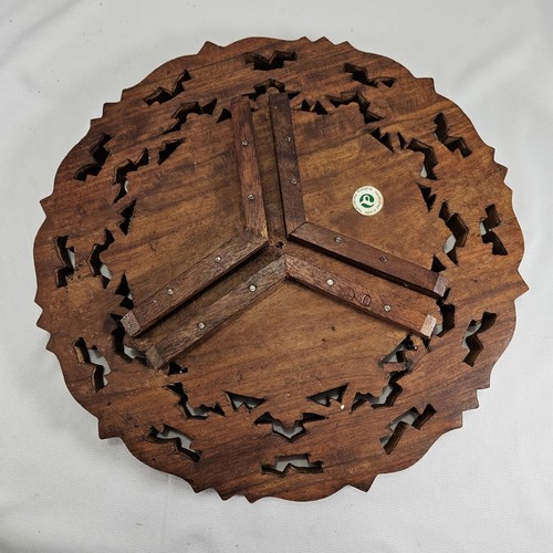 Vintage Carved Wooden Plant Stand Tabletop w/ Inlay Tripod Legs India 12" H - Picture 10 of 12