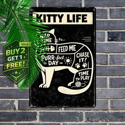 Cat Stroking For Beginners Retro Black Metal Wall Home Art 8x12