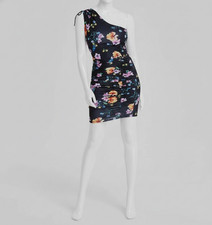 Guess Women's Black Floral Print One-Shoulder Bodycon Dress Size 6