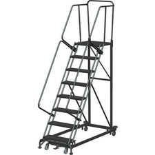 8 Step Extra Heavy Duty Steel Rolling Safety Ladder - Expanded Metal Tread