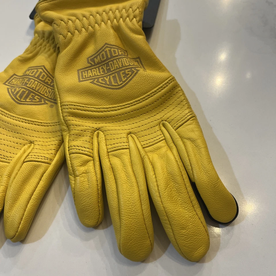 Harley Davidson women’s yellow leather gloves extra small Padded Touch Tech - Image 2 of 4