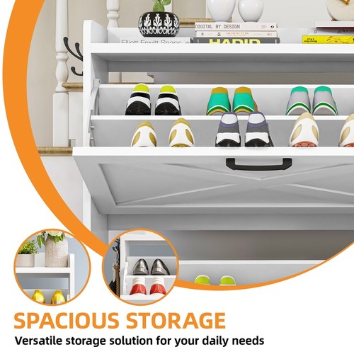 Flip Open Shoe Cabinet W/ Storage Bench Entryway Organizer Indoor Space White - Imagen 4 de 7