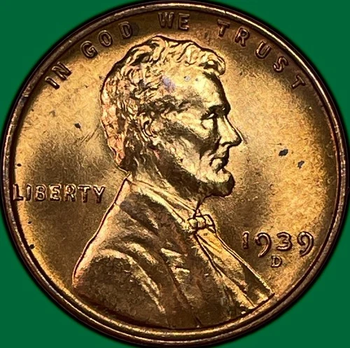 1939-D Lincoln Wheat Cent Brilliant Uncirculated BU Coin, Rim Nick #37627
