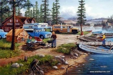 Ken Zylla Weekend Retreat Lake Campground Art Print  12" x 8"