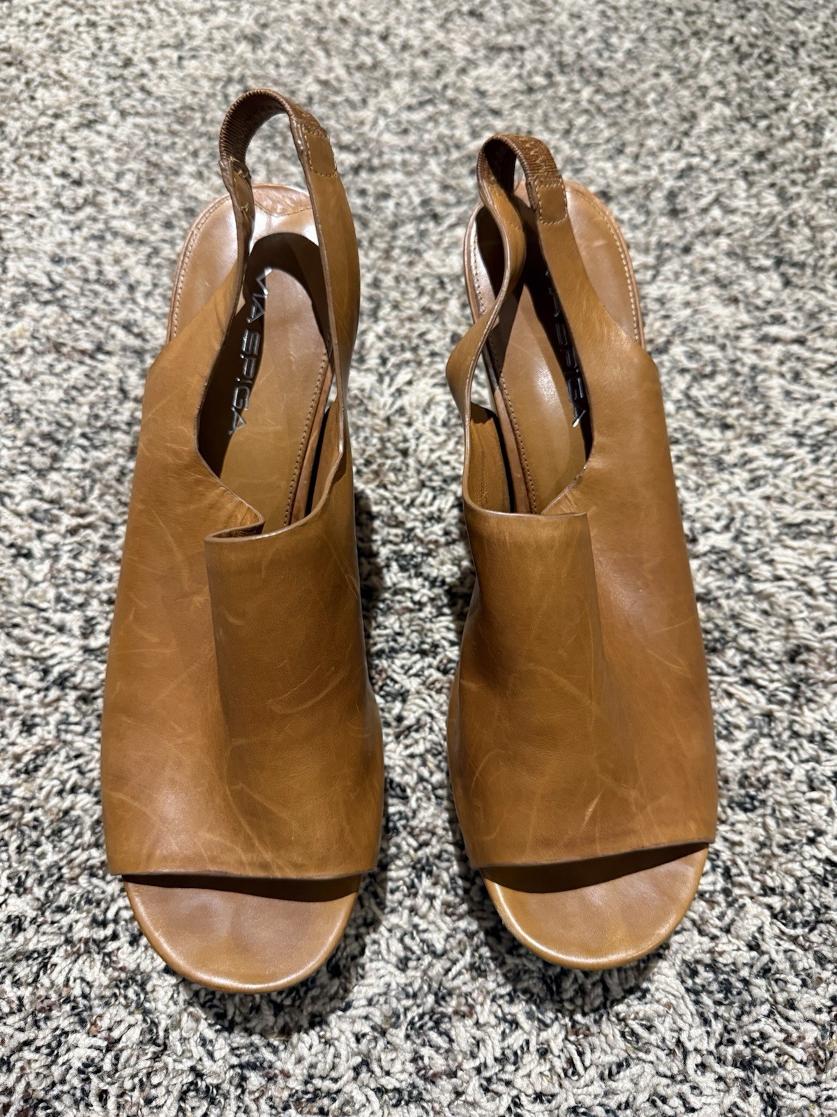 SAOLA Zoccoli tacco alto Via Spiga suola legno pelle naturale punta aperta donna 10M