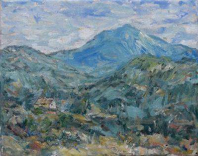 #ad Art Original Signed Oil Painting by RM Mortensen quot;Mountain Cabinquot; Sky Wilderness $159.99