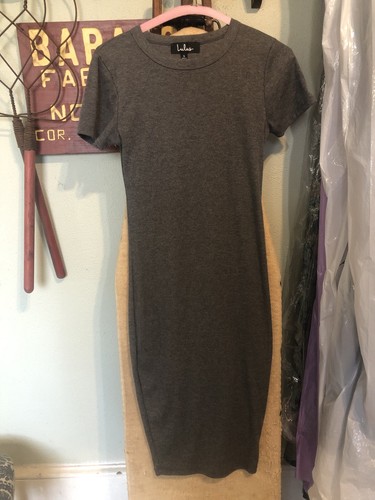 Lulus Women's Gray Knit Long Dress Cap Sleeves Stretchy Pullover size Small - Picture 3 of 6