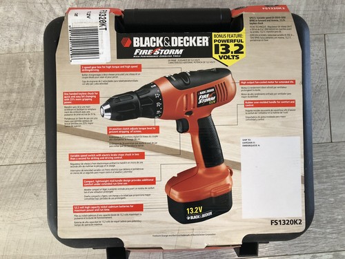 Black & Decker 13.2V Cordless Drill Driver 2 Firestorm Batteries Charger & Case - Picture 3 of 8