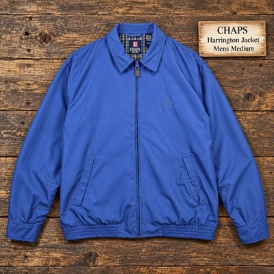 Chaps Harrington Jacket Mens Medium Blue Full Zip Plaid Lined Windbreaker Coat