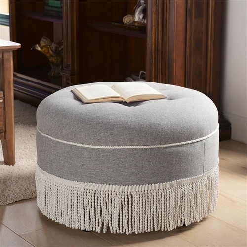 Yolanda Tufted Decorative Round Ottoman Light Grey - Picture 7 of 8