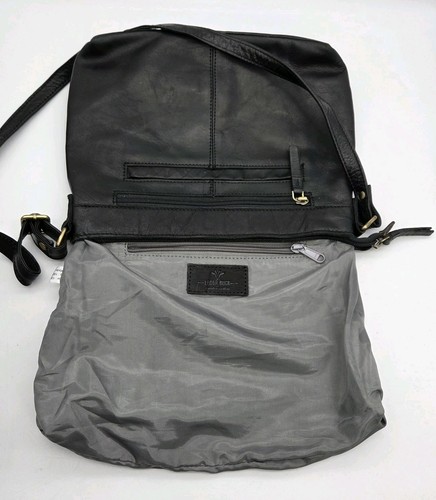 Leder Buck Handtasche Umhängetasche schwarz Echtleder Messing Hardware Handytasche - Bild 8 von 17