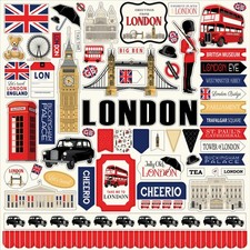LONDON 12x12 Element Stickers Sheet Carta Bella Scrapbook British