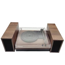 LP&No.1 Record Player Turntable 3-Speed Bluetooth Walnut Wood Stereo Speakers