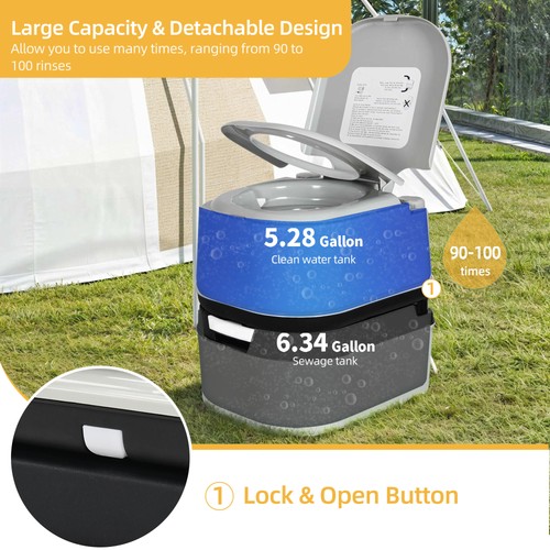 Portable Toilet 6.34 Gallon 24L Flush Porta-potty Travel Camping Car SUV Boat US - Picture 5 of 14