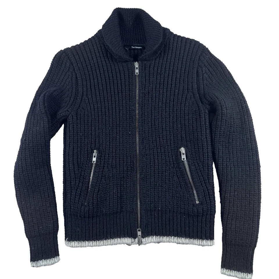 Cárdigan suéter para mujer The Kooples mezcla lana alpaca pequeño negro cremallera completa Foto 2 de 4