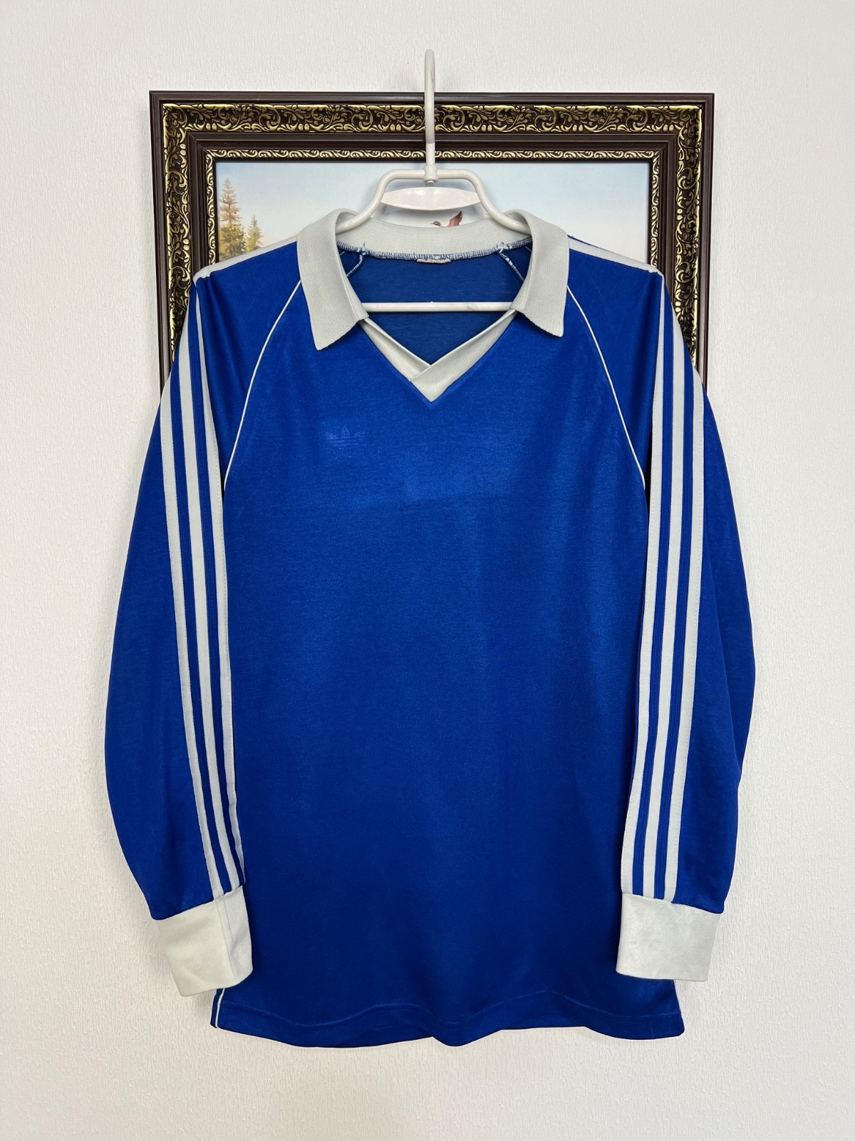 Vintage 80's Adidas West Germany Football Blue Long Sleeve Shirt Jersey Slim M