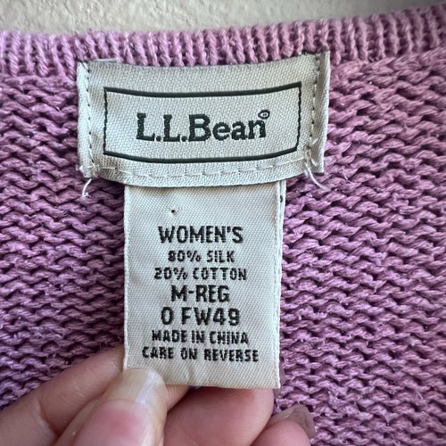 Cárdigan tejido manga larga suéter rosa mezcla seda L. L. Bean vintage para mujer M - Imagen 5 de 6