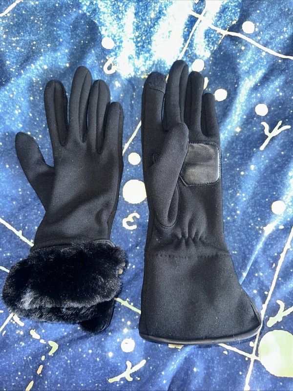 Vintage Echo Gloves Black Medium Faux Fur Trim