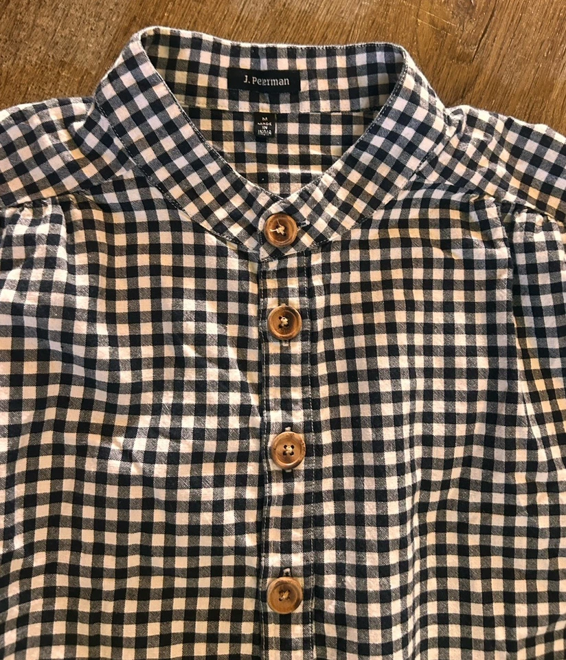 J Peterman Mens Shirt Medium Black White Gingham Check Popover 100% Cotton NWOT - Image 2 of 4