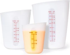 Upgraded 3 Piece Silicone Measuring Cup Sets Squeeze & Pour Liquid Measuring Cup