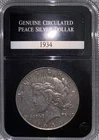 1934 Genuine Circulated US Peace Silver Dollar $1 PCS Black Holder