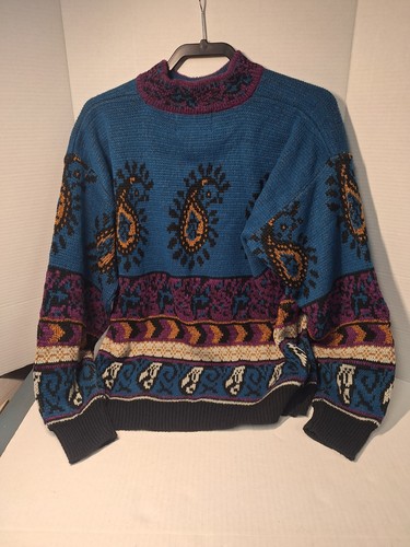 Vintage Bonjour International Sweater, Mens Large, Paisley, Long Sleeve, Acrylic - Picture 3 of 8